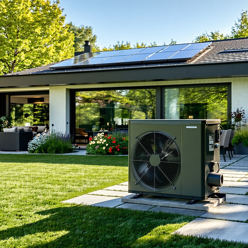 Pompe à chaleur air/eau installée sur le côté d'une maison individuelle.